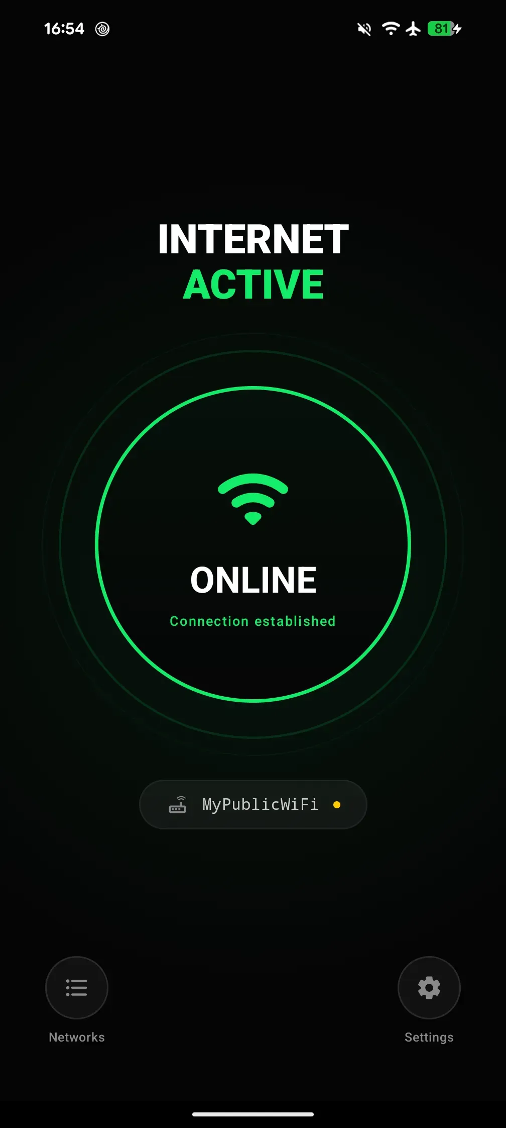 EasyFy screen: connection status at a glance