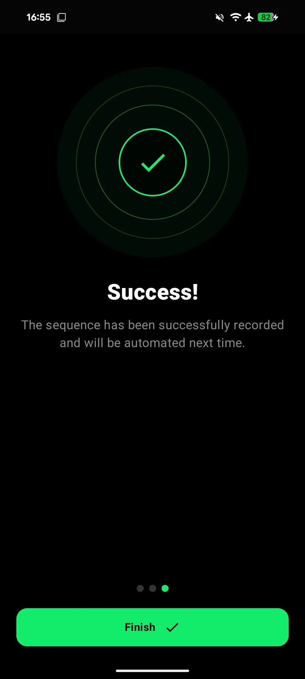 Step 3 screen: Successful network recording confirmation